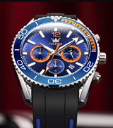 OLEVS Mens Watch Analog Chronograph Luxury Blue Silicon Strap Wrist Watch For Men
