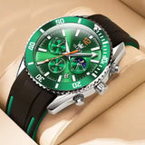 OLEVS Mens Watch Analog Chronograph Luxury Green Silicon Strap Wrist Watch For Men