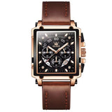 OVERFLY OLEVS Mens Watch Analog Chronograph Luxury Watch Rose Gold and Brown Leather Strap Wrist Watch For Men