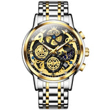 OVERFLY OLEVS Mens Watch Chronograph Luxury Watch with Gold Steel Strap wrist Watch For Analog