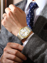 POEDAGAR Mens Watch Analog Multifunction Luxury Golden Wrist Watch For Men