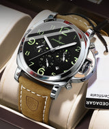 POEDAGAR Mens Luxury Watch Analog Chronograph Luxury Leather Strap Wrist Watch for Men
