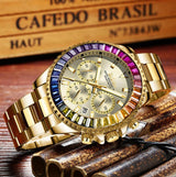 OVERFLY BIDEN Mens Analog Chronograph Luxury Rainbow Bezal wrist Watch For Men