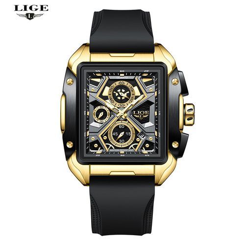 OVERFLY LIGE NOW IN INDIA - Rectangle Dial Men's Analog Chronograph Watch (8981-Black-Gold)