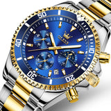 OLEVS Mens Watch Analog Chronograph Luxury Two Tone Stainless Steel Wrist Watch For Men