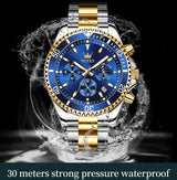 OLEVS Mens Watch Analog Chronograph Luxury Two Tone Stainless Steel Wrist Watch For Men