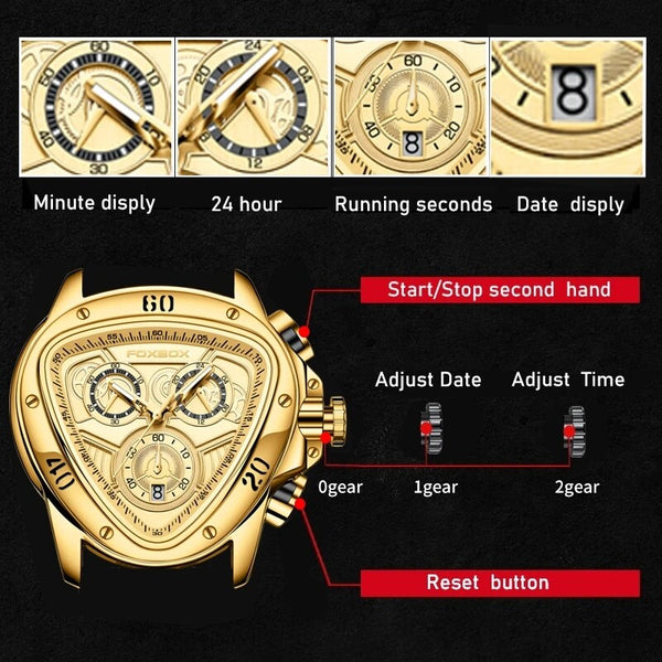 OVERFLY FOXBOX Analog Chronograph with Date Display Luxury Watch F or-Men (FB0026-Gold)