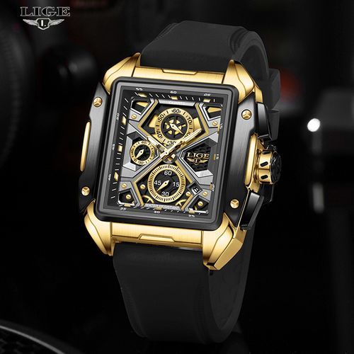 OVERFLY LIGE NOW IN INDIA - Rectangle Dial Men's Analog Chronograph Watch (8981-Black-Gold)