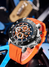 T5 Mens Watch Analog Chronograph Luxury Black Dial  Orange Silicone Strap Wrist Watch For Men