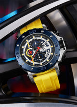 OVERFLY T5 Mens Watch Analog Chronograph Luxury Watch With Black Dial & Yellow Silicone Strap Wrist Watch For Men