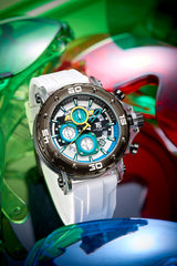 T5 Mens Watch Analog Chronograph Luxury Watch With White Dial & Grey White Silicone Strap Wrist Watch For Men