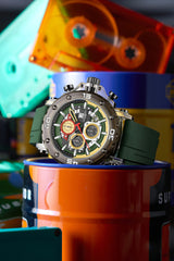 T5 Mens Watch Analog Chronograph Luxury Watch With Green Dial & Green Silicone Strap Wrist Watch For Men