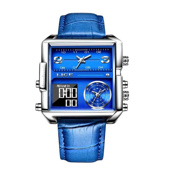 OVERFLY LIGE Square Dial Men's Analog & Digital Chronograph Watch (Blue)