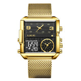OVERFLY LIGE Square Dial Men's Analog & Digital Chronograph Watch (8925 Gold -Black)