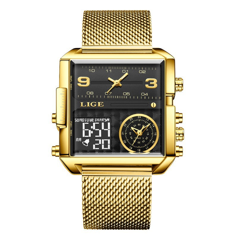 OVERFLY LIGE Square Dial Men's Analog & Digital Chronograph Watch (8925-Gold)