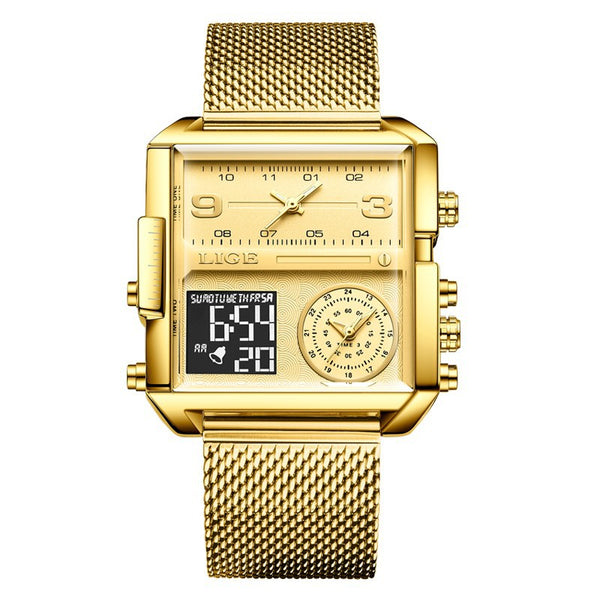 OVERFLY LIGE Square Dial Men's Analog & Digital Chronograph Watch (8925-Gold)