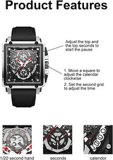 OVERFLY LIGE Mens Watch Analog Chronograph Square Dial wrist Watch for Men