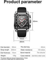 OVERFLY LIGE Mens Watch Analog Chronograph Square Dial wrist Watch for Men