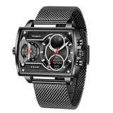 OVERFLY FOXBOX 3 Time Zones Analog Digital Luxury Chronograph Watch for Men (FB009-Black)