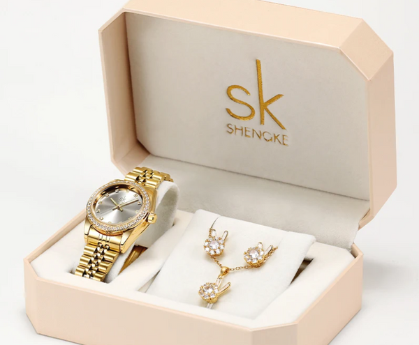 OVERFLY SHENGKE Analog Watch with Jewellery Combo Set For Ladies(K0156-Gold)