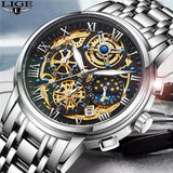 OVERFLY LIGE Mens Watch Analog Chronograph Luxury Watch Gold and  Steel Strap Wrist Watch For Men