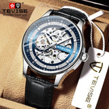 OVERFLY TEVISE Mens Watch Automatic Mechanical Luxury with Black Leather strap wrist Watch for Men
