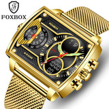 OVERFLY FOXBOX 3 Time Zones Analog Digital Luxury Chronograph Watch for Men (FB009-Gold)