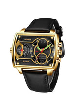 OVERFLY FOXBOX 3 Time Zones Analog Digital Luxury Chronograph Watch for Men - Black Gold