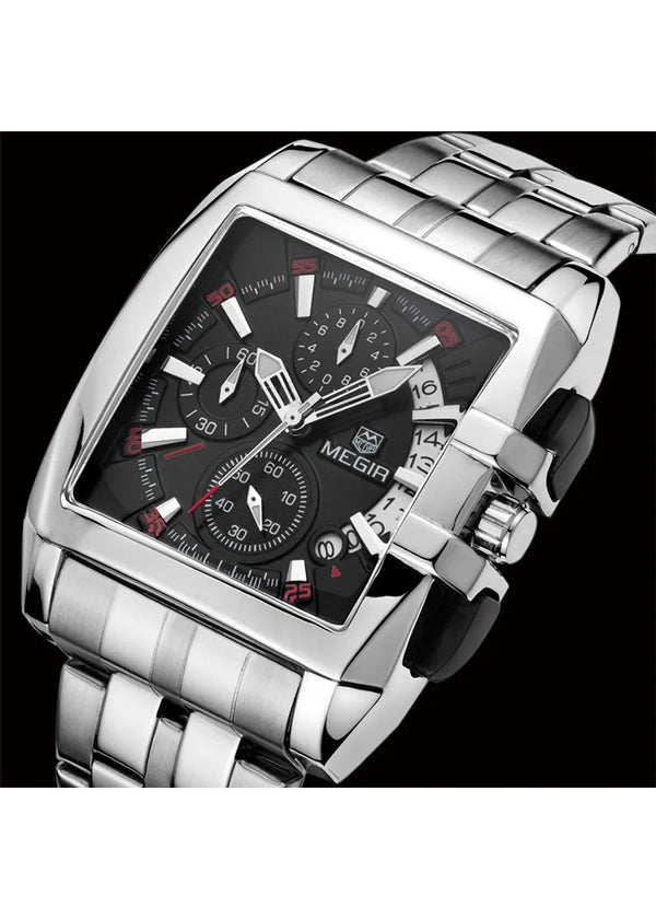 OVERFLY Megir-2018 Black-Silver Luxury Chronograph Watch For-Men