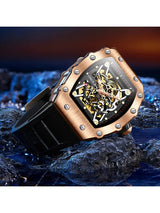 OVERFLY Onola Automatic Mechanical Skeleton Unique Dial Luxury Men's Watch (NOW IN INDIA)3829-Black-Rose Gold