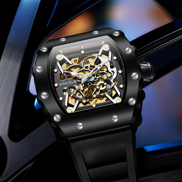 OVERFLY Onola Automatic Mechanical Skeleton Unique Dial Luxury Men's Watch (NOW IN INDIA)3829-Black