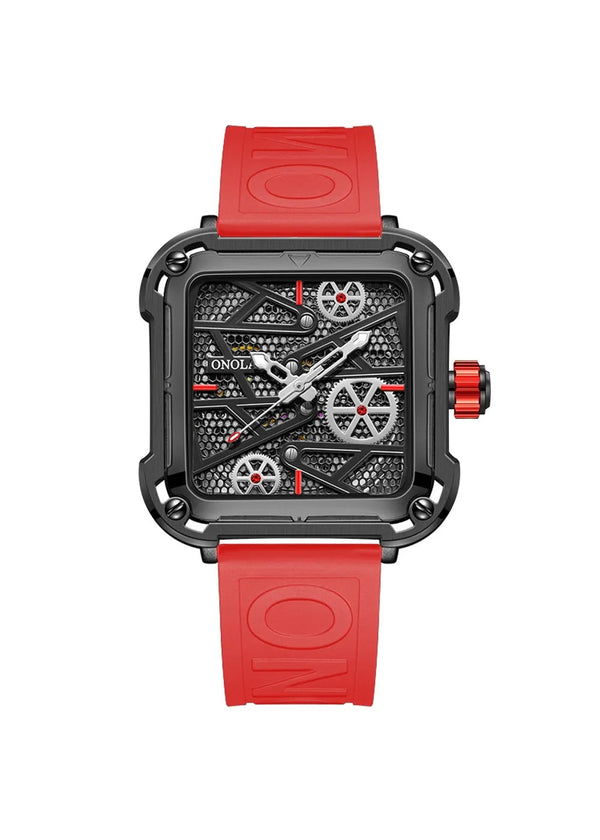 OVERFLY NOW IN INDIA - Square Dial Men's Automatic Mechanical Watch (Red)