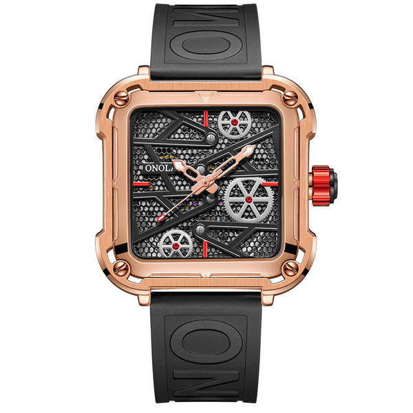 OVERFLY NOW IN INDIA - Square Dial Men's Automatic Mechanical Watch (Black-Rose-Gold)
