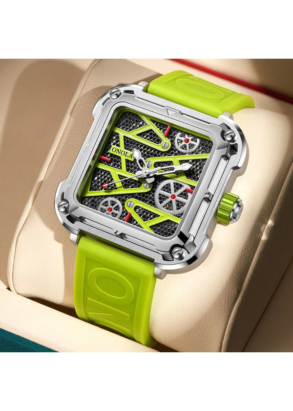 OVERFLY NOW IN INDIA - Square Dial Men's Automatic Mechanical Watch (Green)