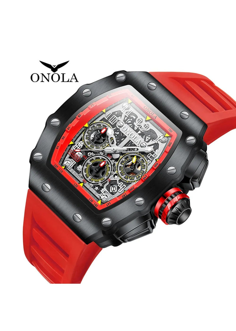 OVERFLY Onola Unique Dial Chronograph Luxury Men's Watch (NOW IN INDIA)6826-BLK-RED