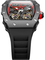 OVERFLY Onola Double Tourbillon Automatic Skeleton Mechanical Flywheel Unique Dial Luxury Men's Watch (NOW IN INDIA)6828-Black