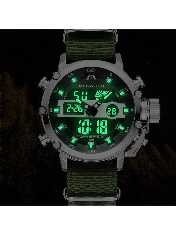 OVERFLY Analog Digital Chronograph Dual Time watch For-Men (NOW IN INDIA) MEGALITH 8051 Silver-Green