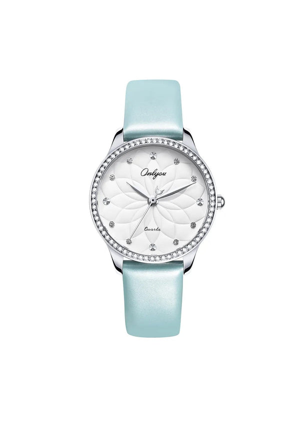 Onlyou 81156LA White Dial & Green Genuine Leather Strap Watch For-Ladies