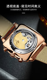 OVERFLY AILANG Automatic Mechanical Luxury Multifunction Mens Watch With Black & Rose-Gold
