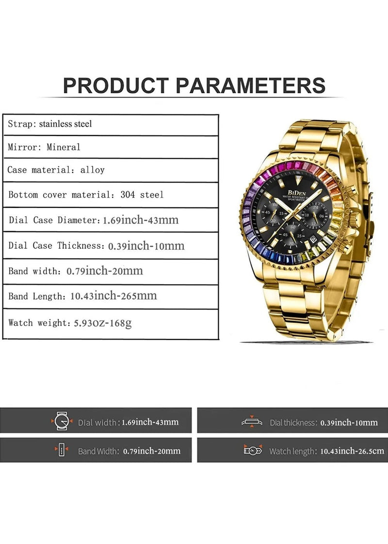 OVERFLY BIDEN Chronograph Luxury Men's Watch (NOW IN INDIA) Rainbow(BD-0037-Gold Black)