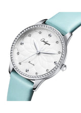 Onlyou 81156LA White Dial & Green Genuine Leather Strap Watch For-Ladies