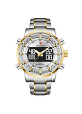 OVERFLY FOXBOX 2 Time Zones Analog Digital Luxury Chronograph Watch for Men - Silver & Gold