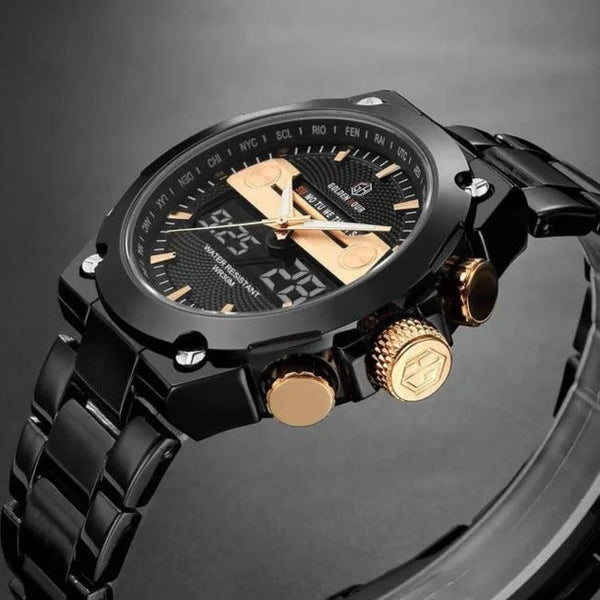 Overfly-Golden Hour-115-Black Dual Time Analog-Digital Chronograph Watch For-Men's