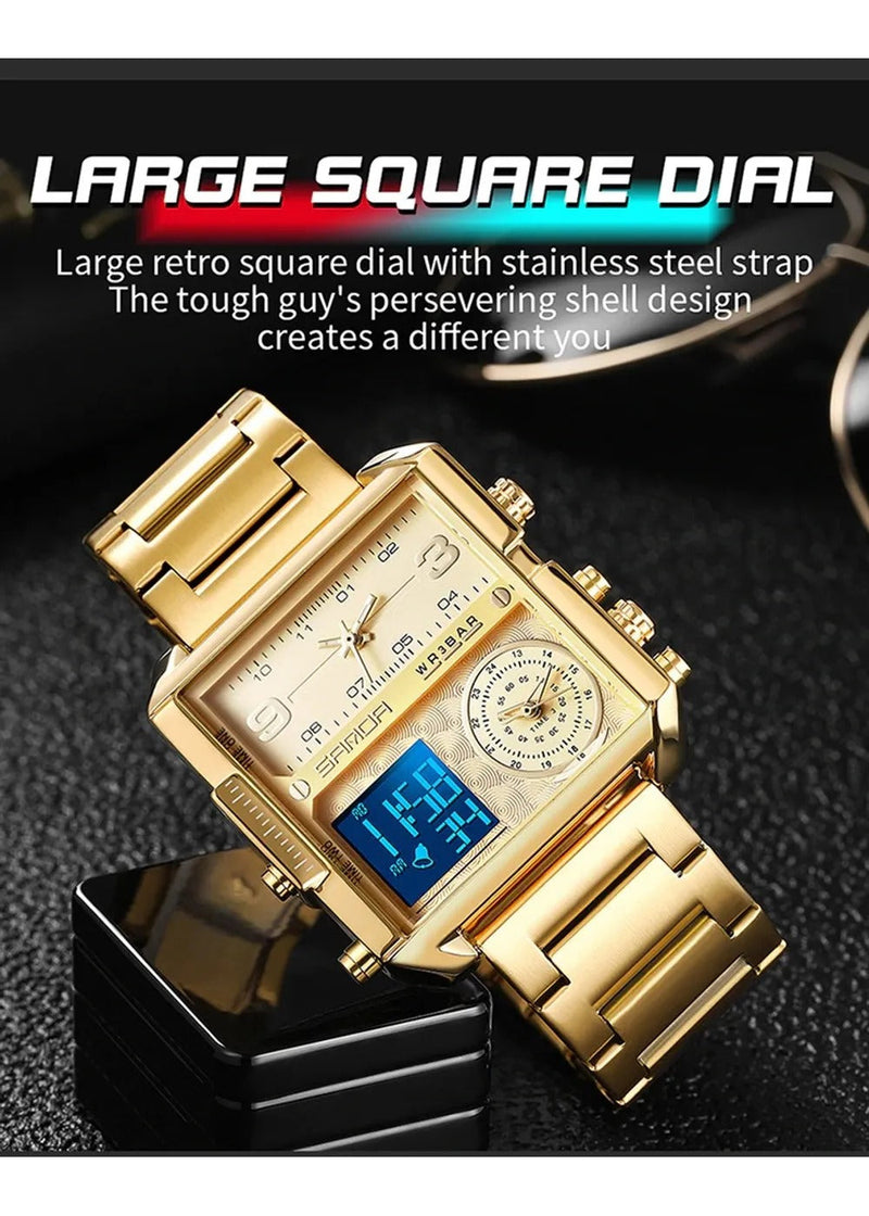 OVERFLY SANDA NOW IN INDIA - Square Dial Men's Analog & Digital Chronograph Watch (GOLD)