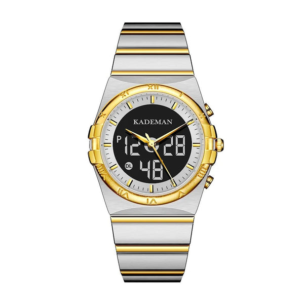 OVERFLY KADEMAN Luxury Digiatl Chronograph Dual Time ladies Watch NOW  IN INDIA)(Gold-Silver)