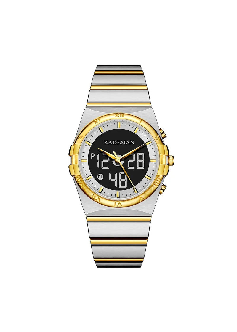 OVERFLY KADEMAN Luxury Digiatl Chronograph Dual Time ladies Watch NOW IN INDIA)(Gold-Silver)