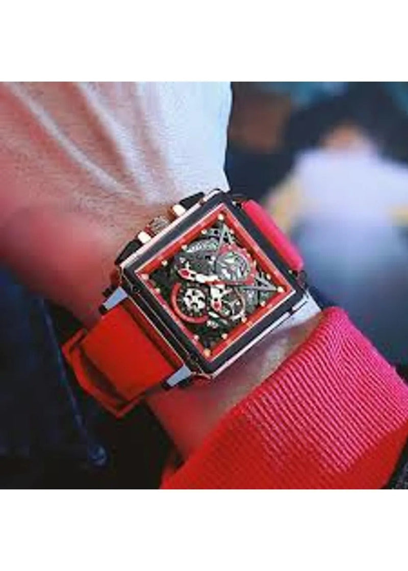 OVERFLY LIGE NOW IN INDIA - Rectangle Dial Men's Analog Chronograph Watch (Red)