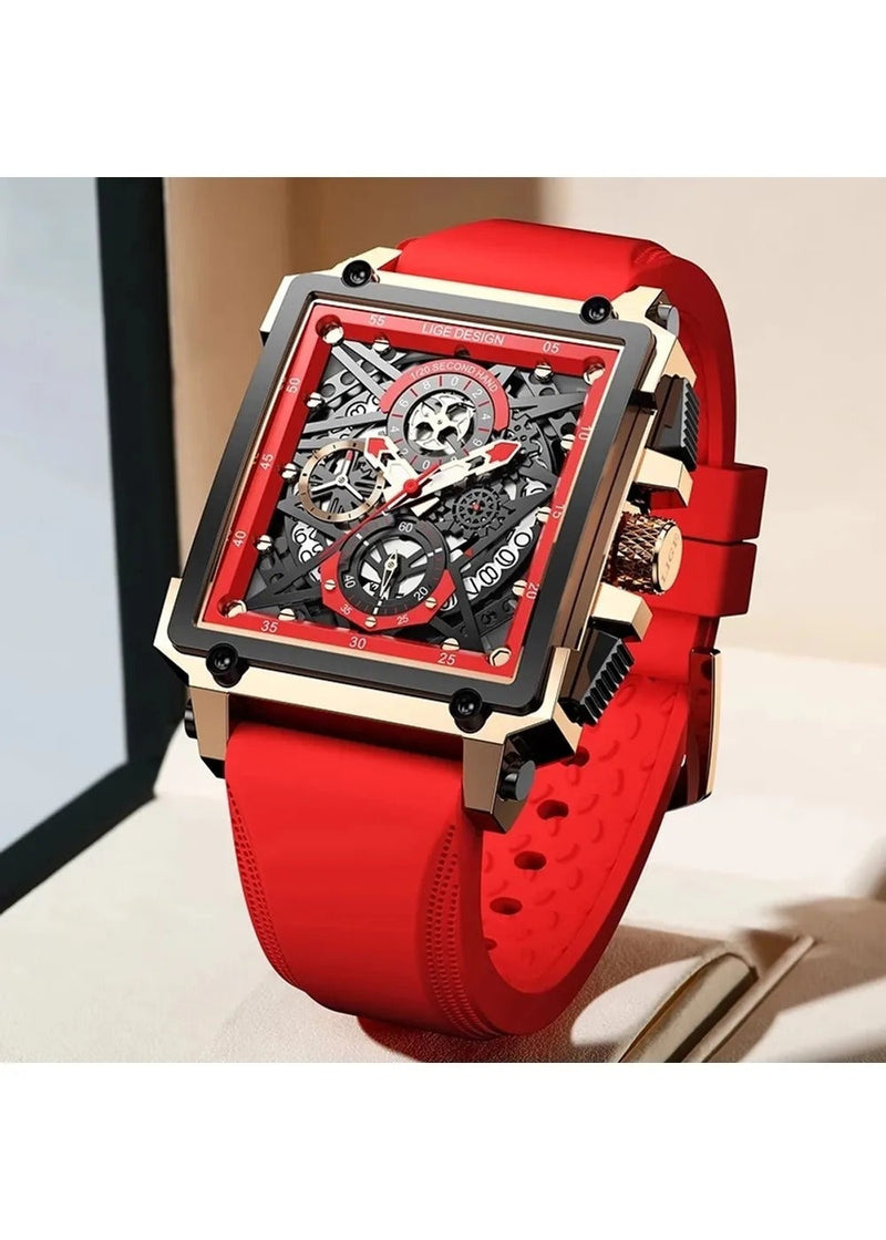 OVERFLY LIGE NOW IN INDIA - Rectangle Dial Men's Analog Chronograph Watch (Red)