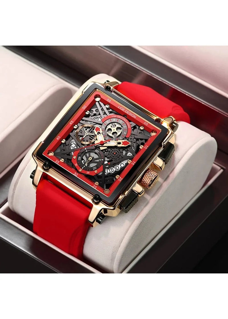 OVERFLY LIGE NOW IN INDIA - Rectangle Dial Men's Analog Chronograph Watch (Red)