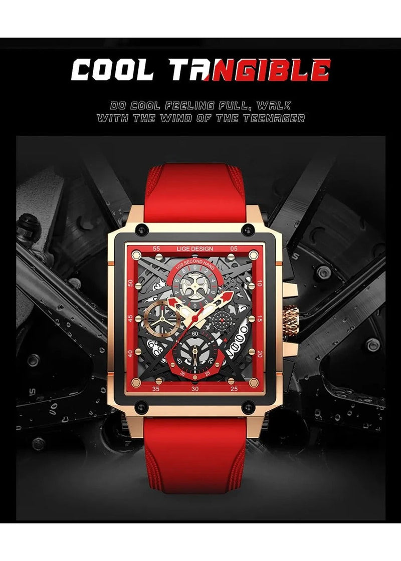 OVERFLY LIGE NOW IN INDIA - Rectangle Dial Men's Analog Chronograph Watch (Red)